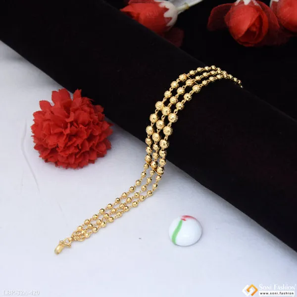 1_Gram_Gold_Plated_3_Line_Brass_Beaded_Bracelet_For_Ladies_Style_A420