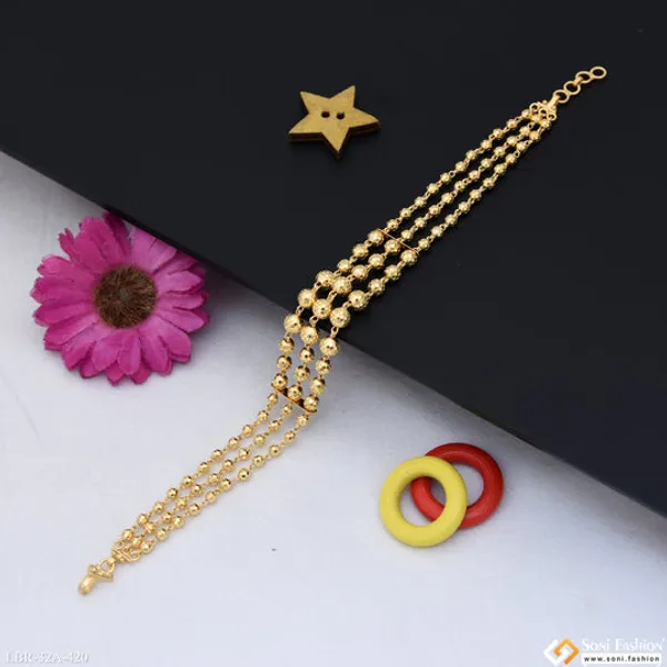1_Gram_Gold_Plated_3_Line_Brass_Beaded_Bracelet_For_Ladies_Style_A420