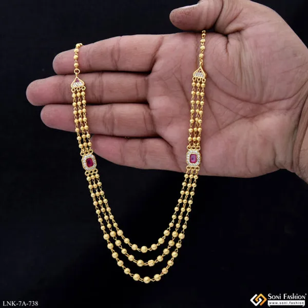 3_Line_New_Style_Gold_Plated_Brass_Beaded_Mala_For_Women_Style_A738