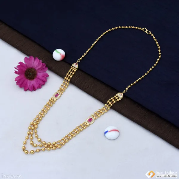 3_Line_New_Style_Gold_Plated_Brass_Beaded_Mala_For_Women_Style_A738