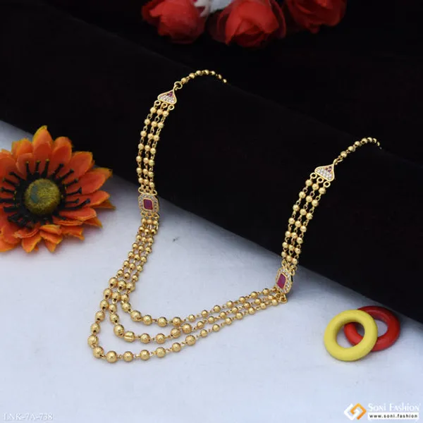 3_Line_New_Style_Gold_Plated_Brass_Beaded_Mala_For_Women_Style_A738