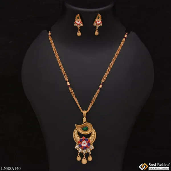 Leaf_Flower_With_Diamond_Sparkling_Design_Gold_Plated_Necklace_Set_Style_Lnsa140