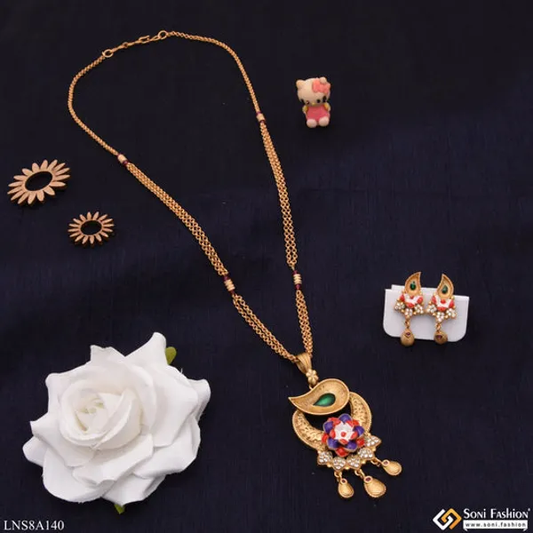 Leaf_Flower_With_Diamond_Sparkling_Design_Gold_Plated_Necklace_Set_Style_Lnsa140