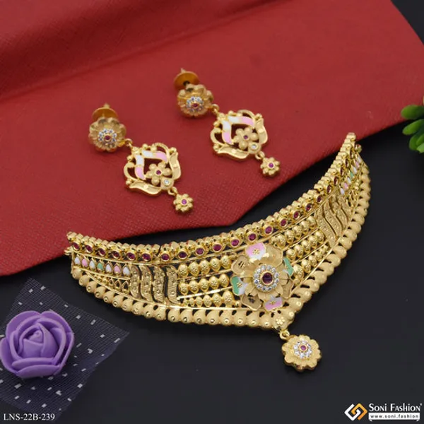 Latest_Design_Gold_Plated_Choker_Necklace_Set_For_Ladies_Style_B239