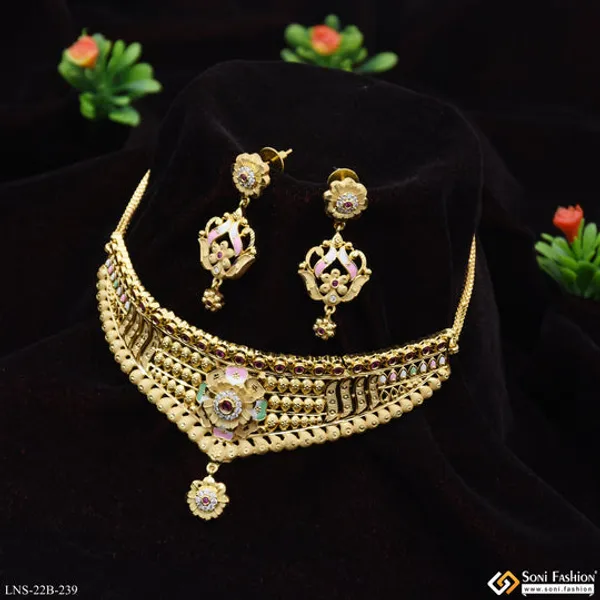 Latest_Design_Gold_Plated_Choker_Necklace_Set_For_Ladies_Style_B239