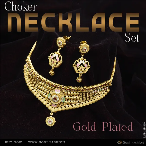 Latest_Design_Gold_Plated_Choker_Necklace_Set_For_Ladies_Style_B239