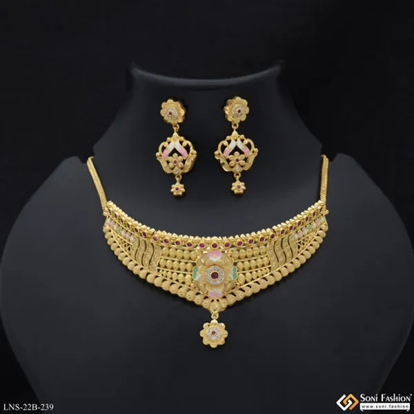Latest_Design_Gold_Plated_Choker_Necklace_Set_For_Ladies_Style_B239