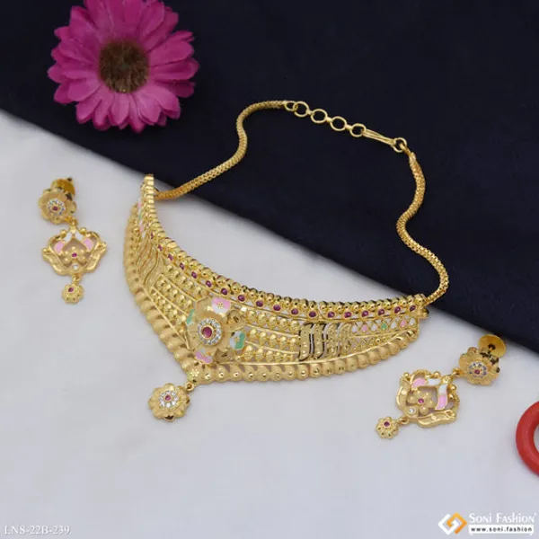 Latest_Design_Gold_Plated_Choker_Necklace_Set_For_Ladies_Style_B239