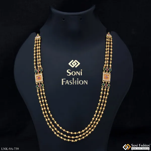 3_Line_Lovely_Design_Gold_Plated_Brass_Beaded_Mala_For_Women_Style_A739