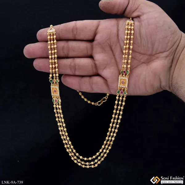 3_Line_Lovely_Design_Gold_Plated_Brass_Beaded_Mala_For_Women_Style_A739