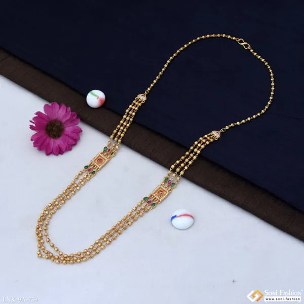 3_Line_Lovely_Design_Gold_Plated_Brass_Beaded_Mala_For_Women_Style_A739
