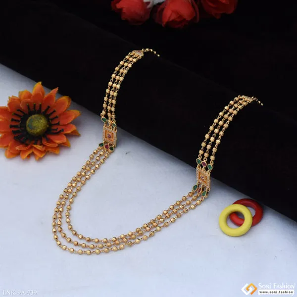 3_Line_Lovely_Design_Gold_Plated_Brass_Beaded_Mala_For_Women_Style_A739