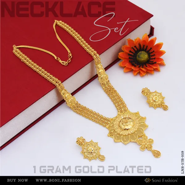 1_Gram_Gold_Plated_Cool_Design_Necklace_Set_For_Women_Style_B059