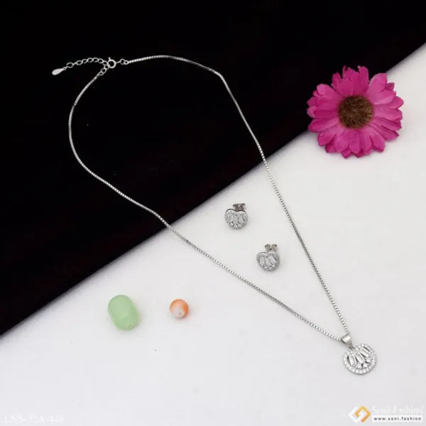 Silver_With_Diamond_Superior_Quality_Silver_Necklace_Set_For_Women_Style_A448