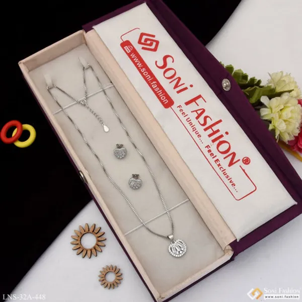 Silver_With_Diamond_Superior_Quality_Silver_Necklace_Set_For_Women_Style_A448