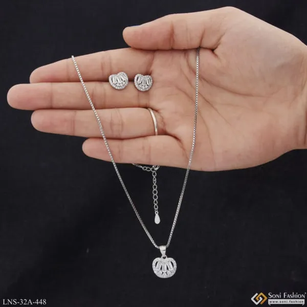 Silver_With_Diamond_Superior_Quality_Silver_Necklace_Set_For_Women_Style_A448