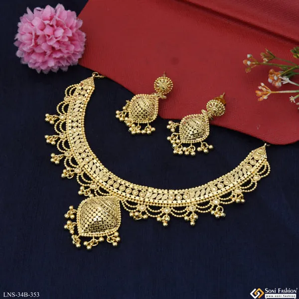1_Gram_Gold_Plated_Classic_Design_Necklace_Set_For_Women_Style_B353