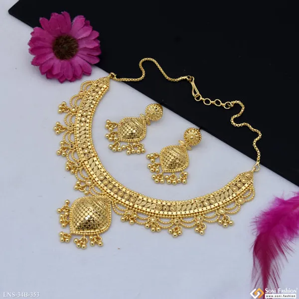 1_Gram_Gold_Plated_Classic_Design_Necklace_Set_For_Women_Style_B353