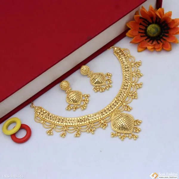 1_Gram_Gold_Plated_Classic_Design_Necklace_Set_For_Women_Style_B353
