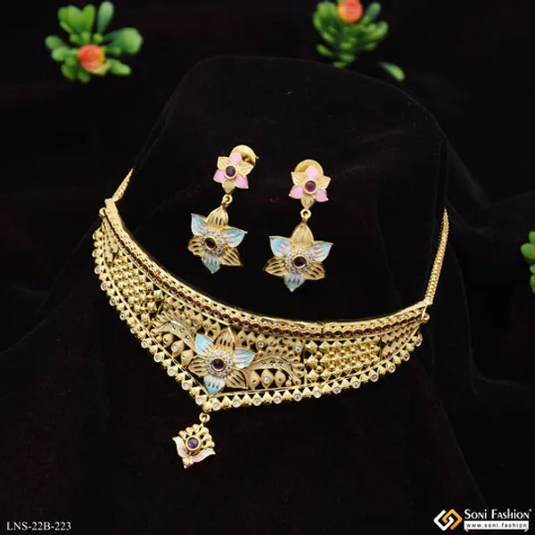 Casual_Design_Gold_Plated_Choker_Necklace_Set_For_Ladies_Style_B223