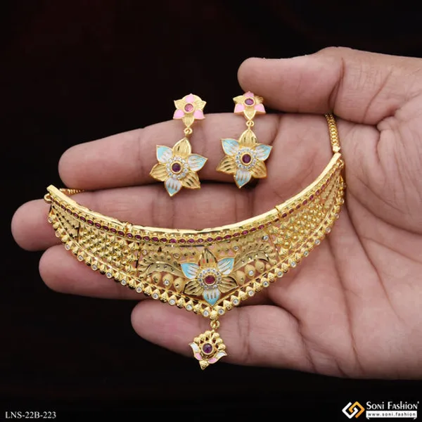 Casual_Design_Gold_Plated_Choker_Necklace_Set_For_Ladies_Style_B223
