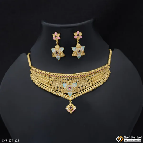 Casual_Design_Gold_Plated_Choker_Necklace_Set_For_Ladies_Style_B223