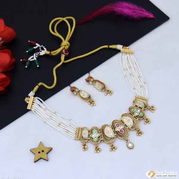 Designer_Gold_Plated_Antique_Necklace_Set_For_Women_Style_B331