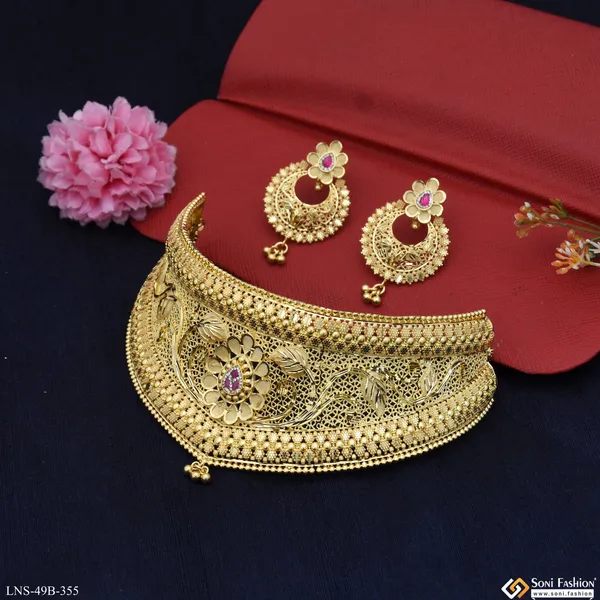 1_Gram_Gold_Plated_Beautiful_Design_Choker_Necklace_Set_For_Women_Style_B355