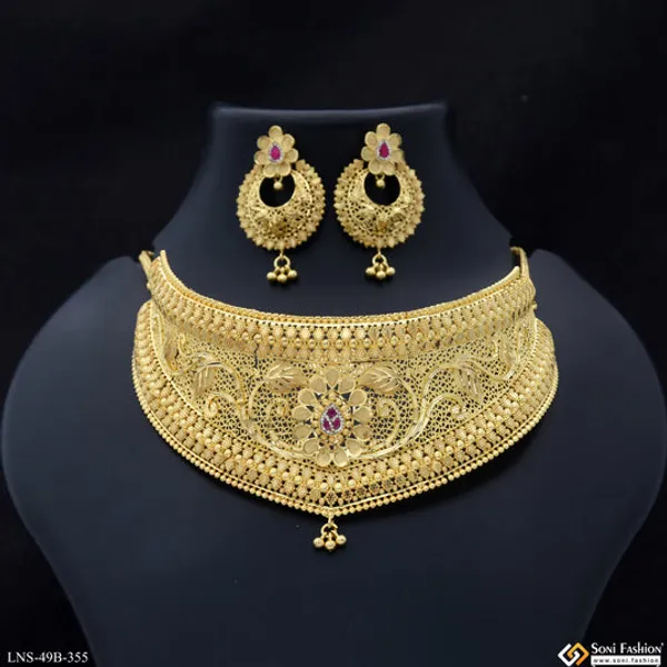 1_Gram_Gold_Plated_Beautiful_Design_Choker_Necklace_Set_For_Women_Style_B355