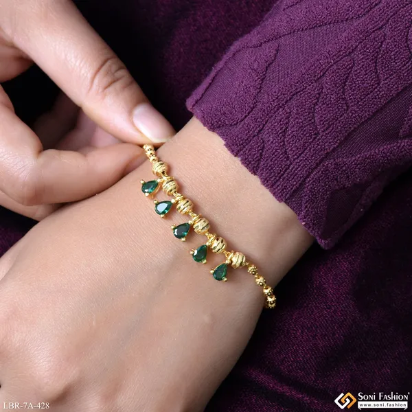 Brass_Beaded_With_Green_Diamond_Gold_Plated_Bracelet_For_Ladies_Style_A428