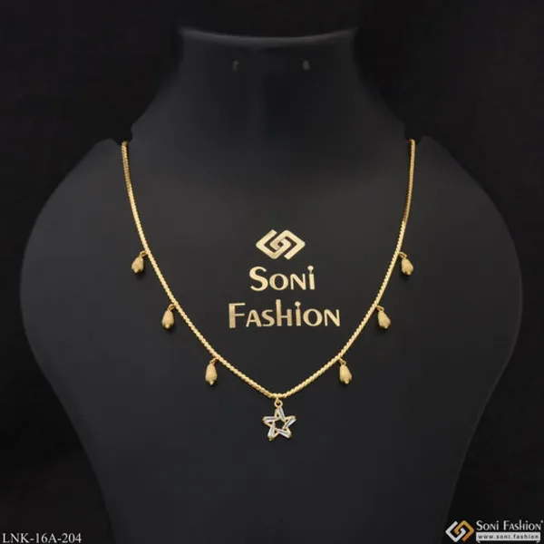 1_Gram_Gold_Plated_Star_With_Diamond_Unique_Design_Necklace_For_Ladies_Style_A204
