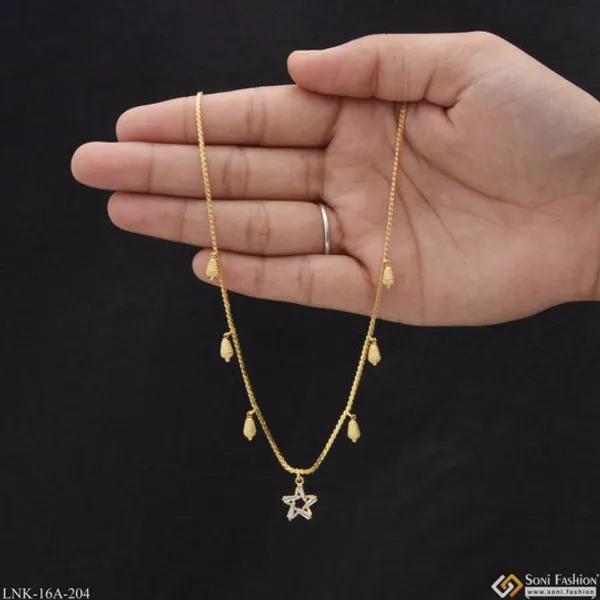 1_Gram_Gold_Plated_Star_With_Diamond_Unique_Design_Necklace_For_Ladies_Style_A204