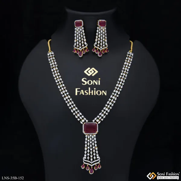Pink_Stone_New_Style_Gold_Plated_Diamond_Necklace_Set_For_Ladies_Style_B152