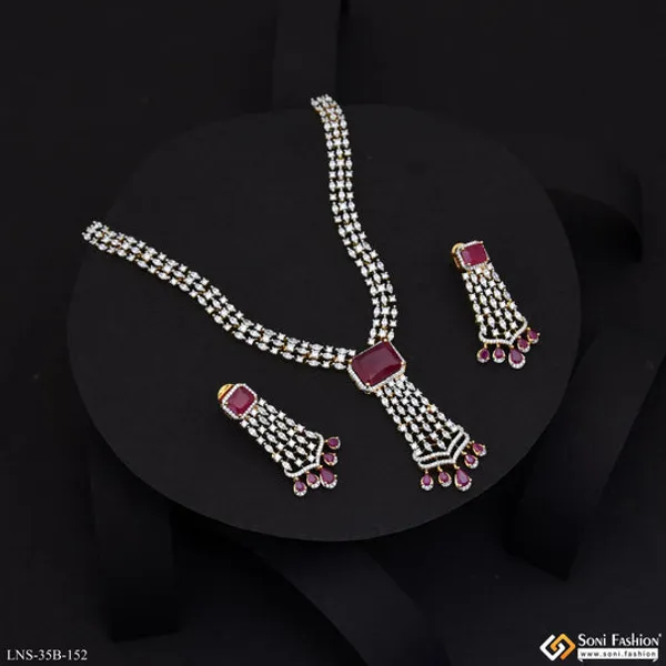 Pink_Stone_New_Style_Gold_Plated_Diamond_Necklace_Set_For_Ladies_Style_B152