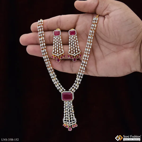 Pink_Stone_New_Style_Gold_Plated_Diamond_Necklace_Set_For_Ladies_Style_B152
