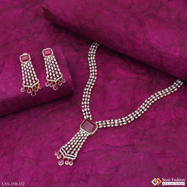 Pink_Stone_New_Style_Gold_Plated_Diamond_Necklace_Set_For_Ladies_Style_B152