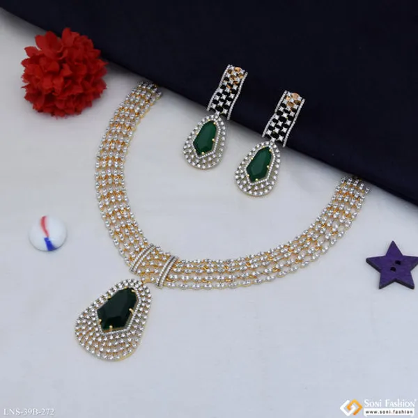 Green_Stone_New_Style_Gold_Plated_Diamond_Necklace_Set_For_Ladies_Style_B272