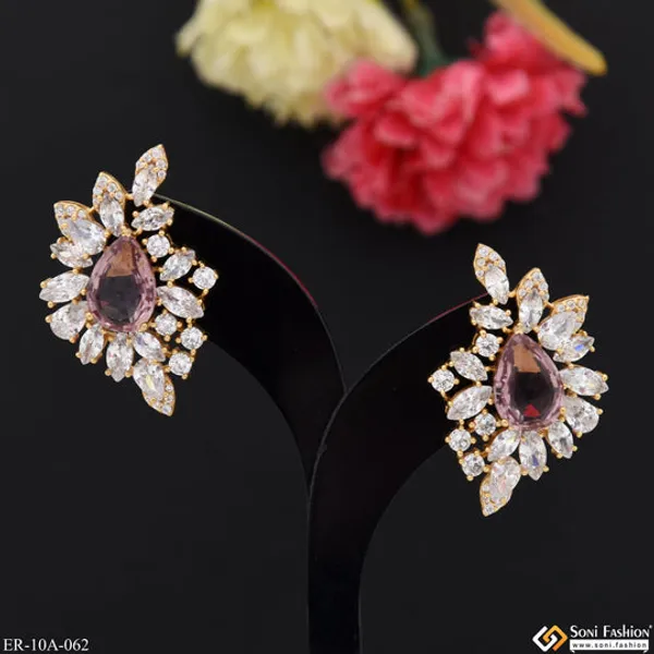 Light_Pink_Stone_With_Diamond_Designer_Gold_Plated_Earrings_For_Lady_Style_A062