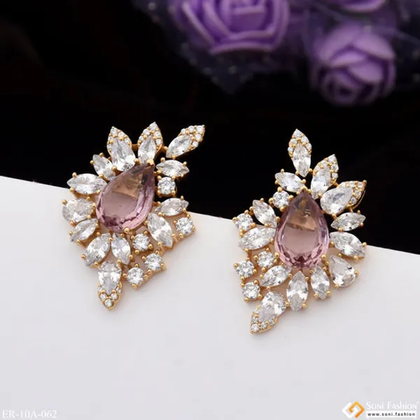 Light_Pink_Stone_With_Diamond_Designer_Gold_Plated_Earrings_For_Lady_Style_A062