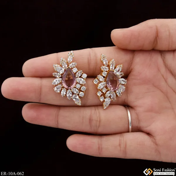 Light_Pink_Stone_With_Diamond_Designer_Gold_Plated_Earrings_For_Lady_Style_A062