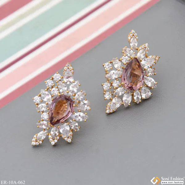 Light_Pink_Stone_With_Diamond_Designer_Gold_Plated_Earrings_For_Lady_Style_A062