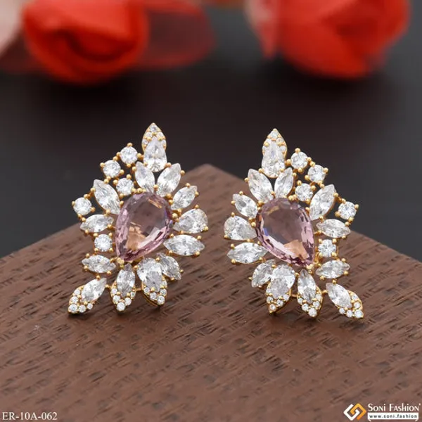 Light_Pink_Stone_With_Diamond_Designer_Gold_Plated_Earrings_For_Lady_Style_A062