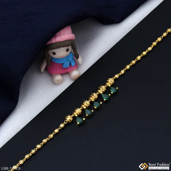Brass_Beaded_With_Green_Diamond_Gold_Plated_Bracelet_For_Ladies_Style_A428