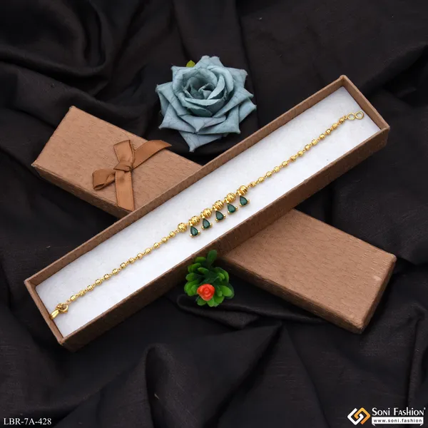 Brass_Beaded_With_Green_Diamond_Gold_Plated_Bracelet_For_Ladies_Style_A428