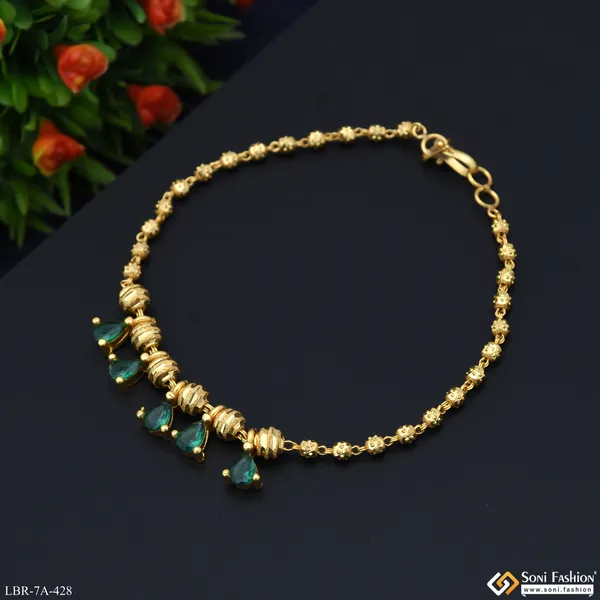 Brass_Beaded_With_Green_Diamond_Gold_Plated_Bracelet_For_Ladies_Style_A428
