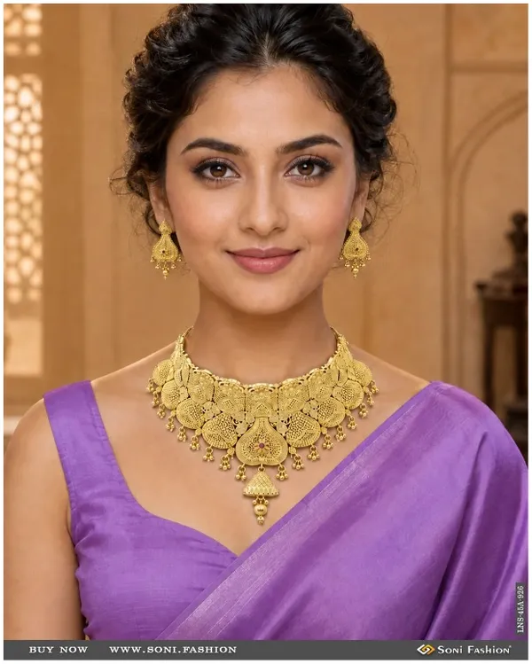 1_Gram_Gold_Plated_Choker_Necklace_Set_For_Women_Style_A926