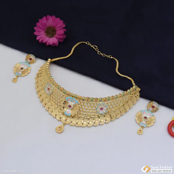 1_Gram_Gold_Plated_Best_Quality_Choker_Necklace_Set_For_Women_Style_B214