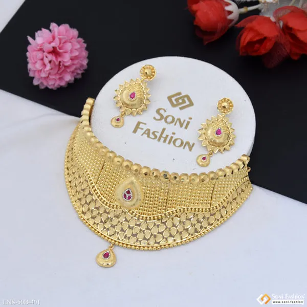 1_Gram_Gold_Plated_Fashion_Forward_Choker_Necklace_Set_For_Women_Style_B401