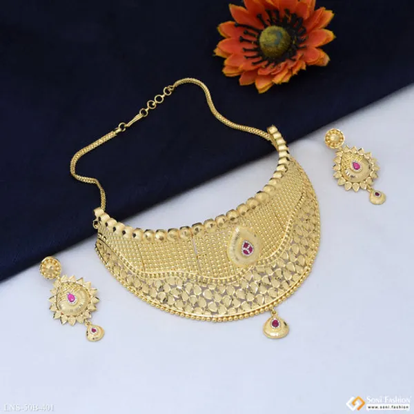 1_Gram_Gold_Plated_Fashion_Forward_Choker_Necklace_Set_For_Women_Style_B401