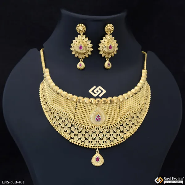 1_Gram_Gold_Plated_Fashion_Forward_Choker_Necklace_Set_For_Women_Style_B401